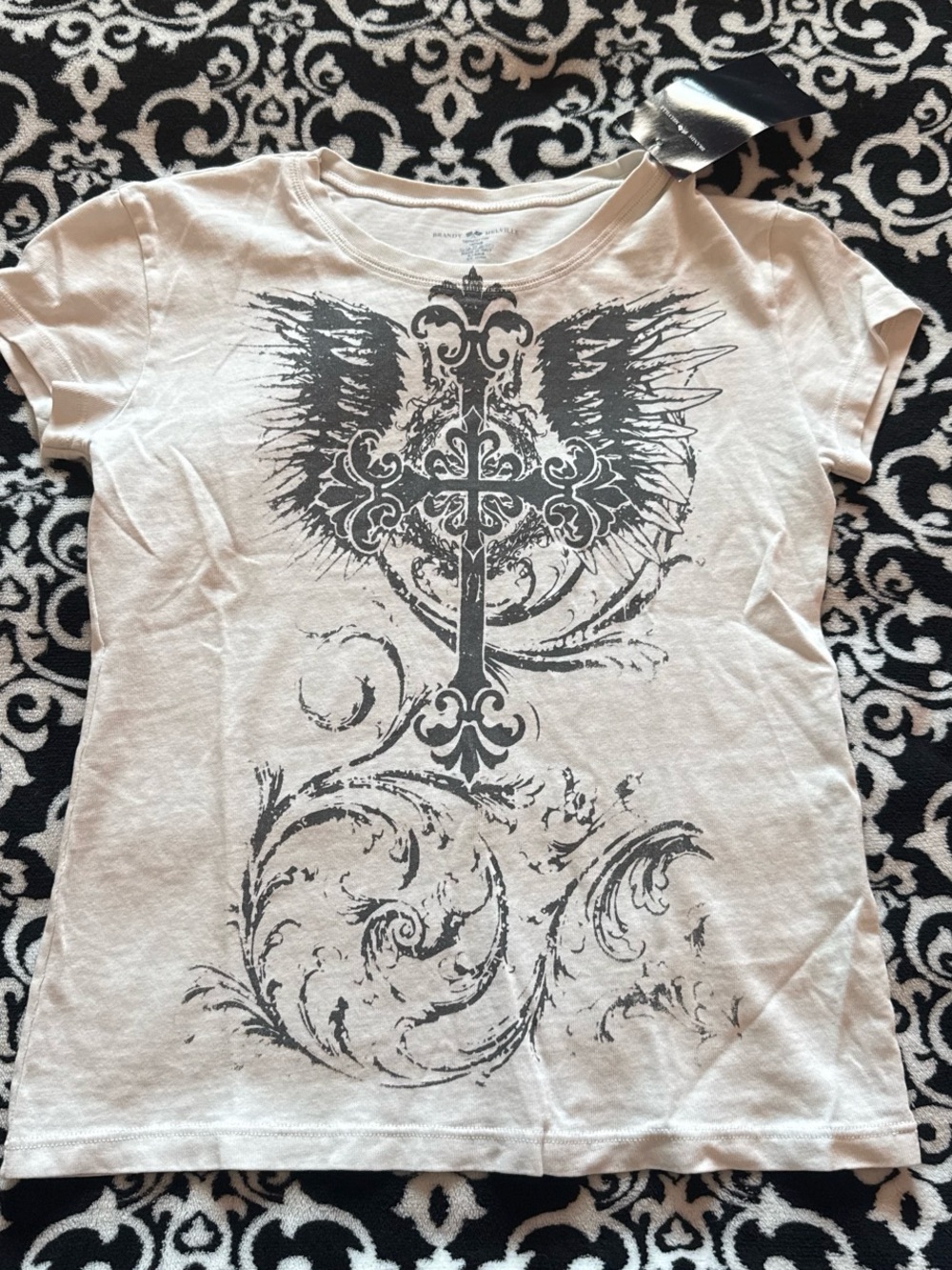 Brandy Melville Graphic Winged Cross Tee - White
